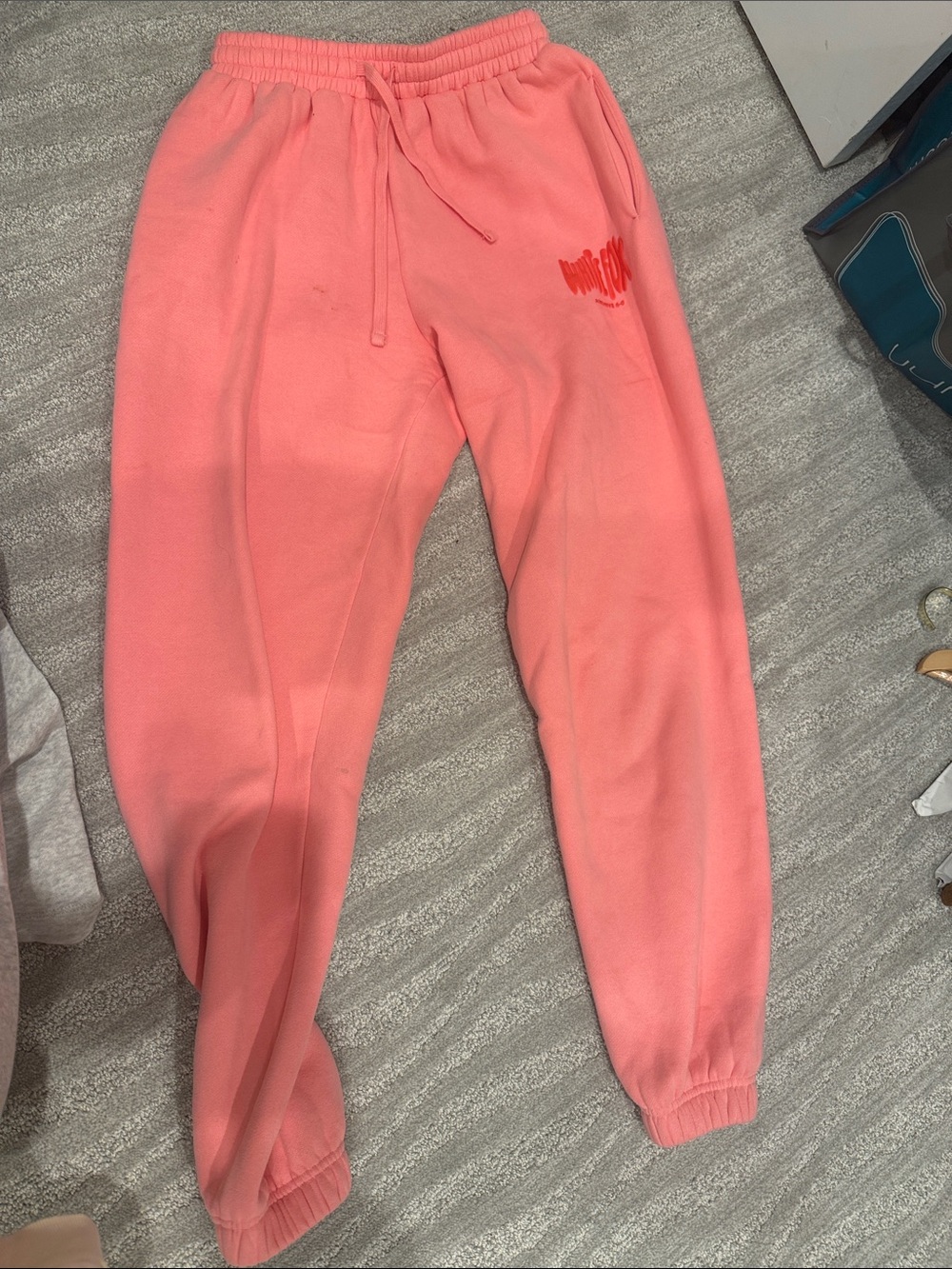 White fox Coral Pink Sweatpants with Elastic Waistband